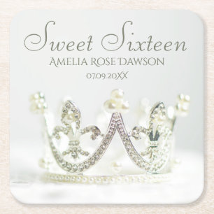 Dessous-de-verre Carré En Papier Couronne de princesse argentée Décoration de fête
