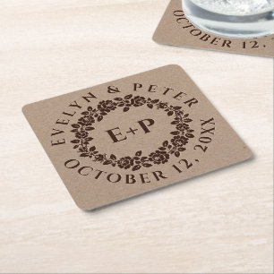 Dessous-de-verre Carré En Papier Couronne de rose intégrée sur mariage en papier kr