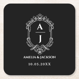 Dessous-de-verre Carré En Papier couronne vintage mariage, monogramme floral