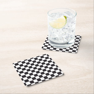 Dessous-de-verre Carré En Papier Course de voitures / Motif d'échecs - noir 1