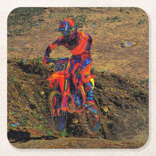 Dessous-de-verre Carré En Papier Course pour gagner- Motocross Racer Plaque papier (Devant)