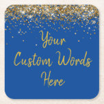 Dessous-de-verre Carré En Papier Coutume Bleu Anniversaire de fête<br><div class="desc">16 quinceanera 40e 50e,  personnalisée 30e 21e 16e 15e,  25e quinze vingt-cinquième première,  serviettes en papier bleu royal personnalisées,  serviette en parties scintillant scintillante pour anniversaire,  serviette de douche nuptiale le week-end,  réception de mariage dîner,  fête anniversaire or fête gran</div>