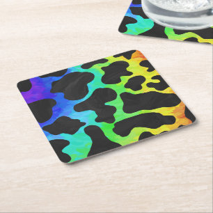 Dessous-de-verre Carré En Papier Cow Black et Rainbow Stuff