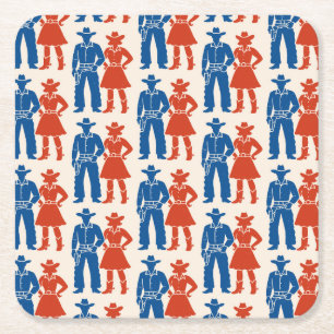 Dessous-de-verre Carré En Papier Cowboy & Cowgirl Americana