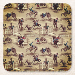 Dessous-de-verre Carré En Papier Cowboy de Rodéo Occidental Rétro Vintage