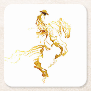 Dessous-de-verre Carré En Papier Cowboy Doré sur Cheval Cabré