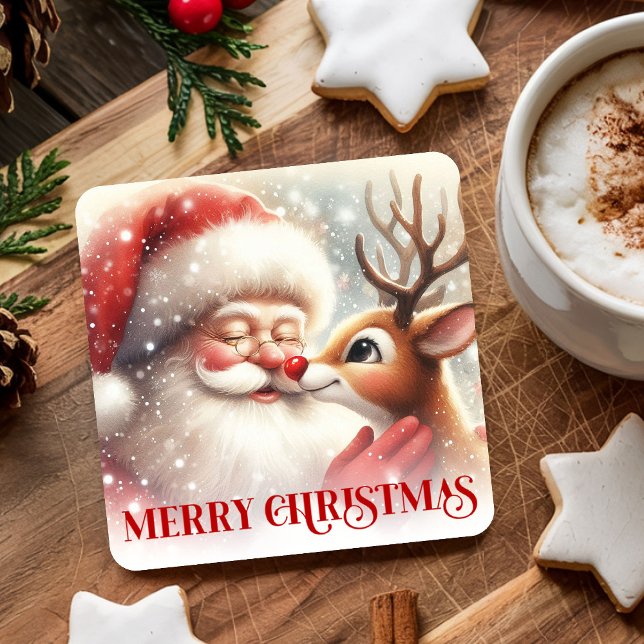 Dessous-de-verre Carré En Papier Cozy Cute Santa Rudolph Holiday Paper Coasters (Cozy Cute Santa Rudolph Holiday Paper Coasters)