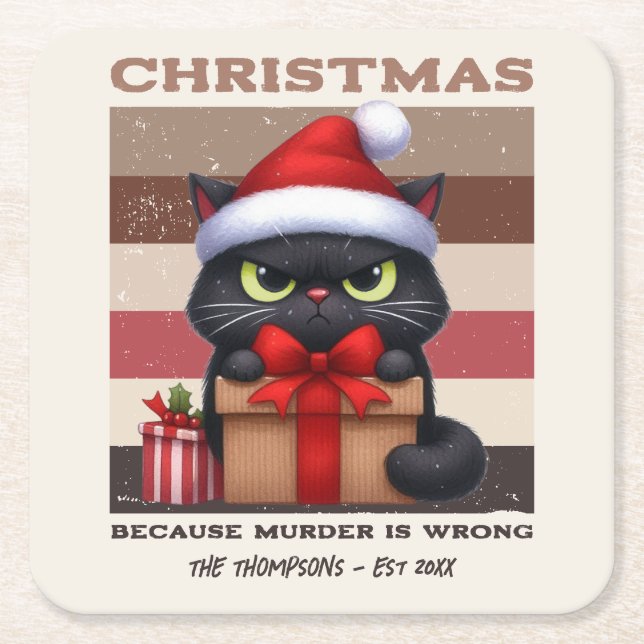 Dessous-de-verre Carré En Papier Cozy Mocha Mousse Funny Cat Retro Christmas (Devant)