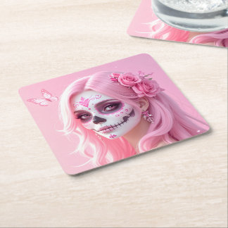 Dessous-de-verre Carré En Papier Crâne de sucre Pink Lady