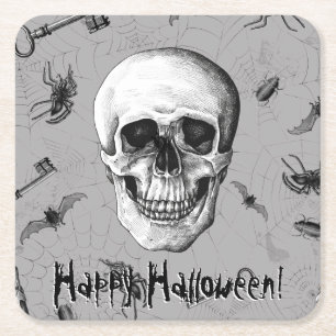 Dessous-de-verre Carré En Papier Crâne déplaisant et araignées