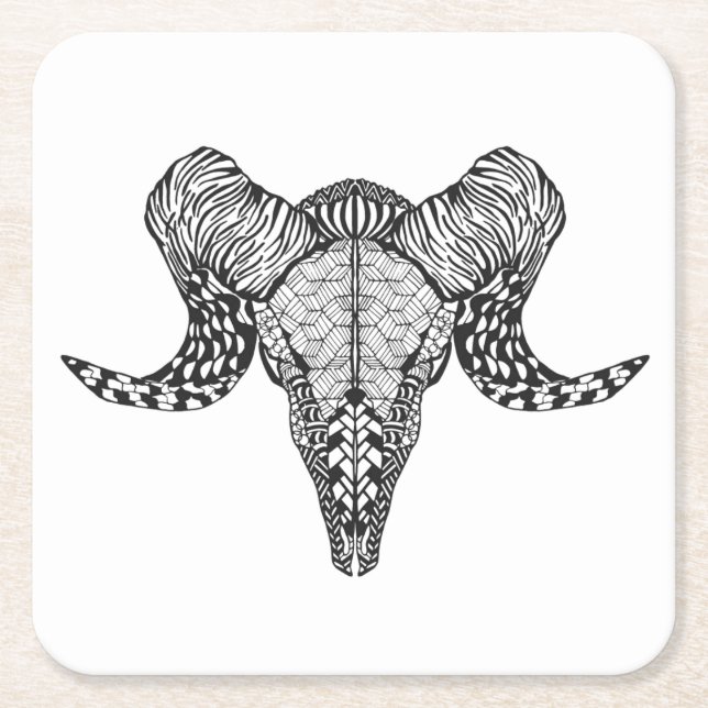 Dessous-de-verre Carré En Papier Crâne inspiré de moutons (Devant)