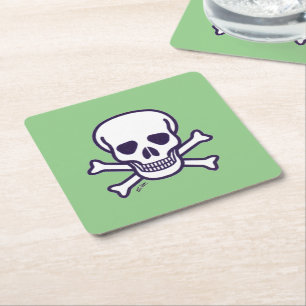 Dessous-de-verre Carré En Papier Crâne n Bones blanc papier vert sq boisson coaster