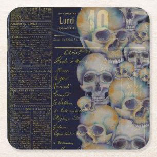 Dessous-de-verre Carré En Papier Crânes effrayants vintage Halloween sinistre