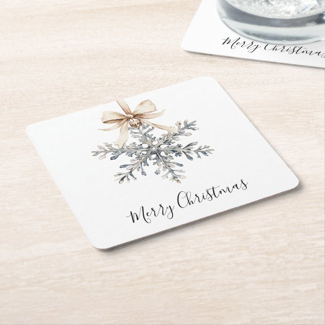 Dessous-de-verre Carré En Papier Cream Bow Silver Snowflake (Incliné)