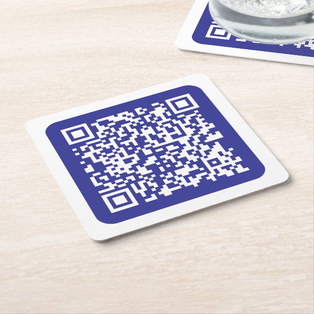 Dessous-de-verre Carré En Papier Créer un code QR scannable | Bleu foncé modifiable (Incliné)