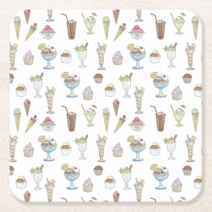 Dessous-de-verre Carré En Papier Crème de glace Sundae Motif blanc