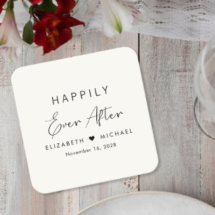 Dessous-de-verre Carré En Papier Crème de Mariage « Heureux pour Toujours »