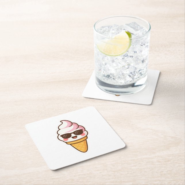 Dessous-de-verre Carré En Papier Crème glacée cool Kawaii (En situation)