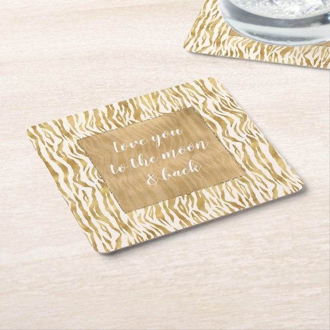 Dessous-de-verre Carré En Papier Crème Gold Zebra Print (Incliné)
