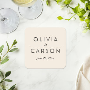 Dessous-de-verre Carré En Papier Crème moderne et Monogramme Mariage noir