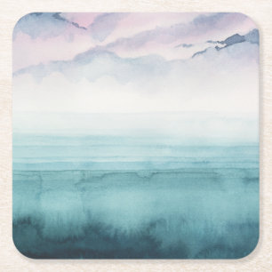 Dessous-de-verre Carré En Papier Crépuscule sur la baie - aquarelle