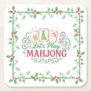Dessous-de-verre Carré En Papier Crête de Mahjong de Noël   Monogramme
