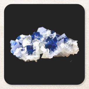 Dessous-de-verre Carré En Papier Cristal de Fluorite Bleu Foncé Naturel Minéral Art