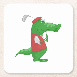 Dessous-de-verre Carré En Papier Crocodile jouant la bande dessinée de golf
