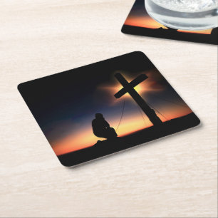 Dessous-de-verre Carré En Papier Croix de crucifixion Jésus Christ