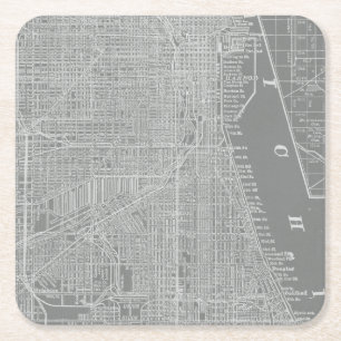 Dessous-de-verre Carré En Papier Croquis de Chicago City Map