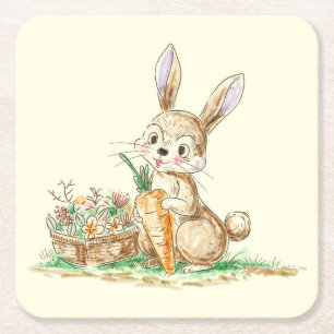 Dessous-de-verre Carré En Papier Croquis sur lapin lapin en caricature