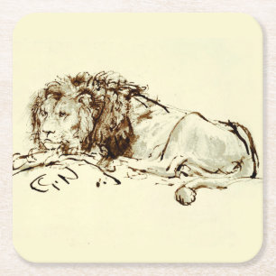 Dessous-de-verre Carré En Papier Croquis vintage d'encre Rembrandt / Dessin d'un li