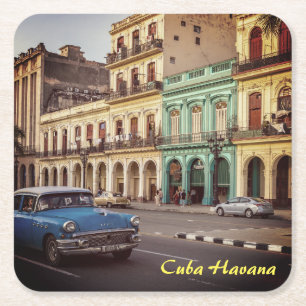 Dessous-de-verre Carré En Papier Cuba Havana Vintage Classic Car Cityscape