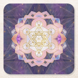 Dessous-de-verre Carré En Papier Cube de Metatron dans le lotus de Gemstone