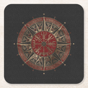 Dessous-de-verre Carré En Papier Cuir noir et rouge boussole de Vegvisir - de