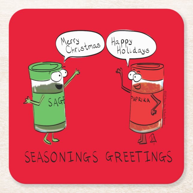 Dessous-de-verre Carré En Papier Cuisine de Noël Drôle Chef épices (Devant)