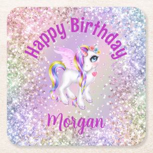 Dessous-de-verre Carré En Papier Cupcakes d'anniversaire de licorne magique