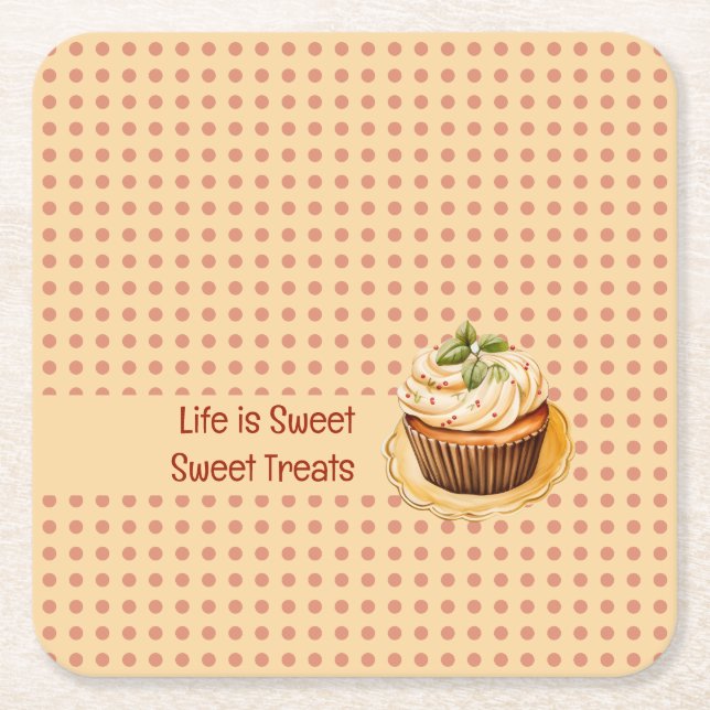 Dessous-de-verre Carré En Papier CupCakes et points (Devant)