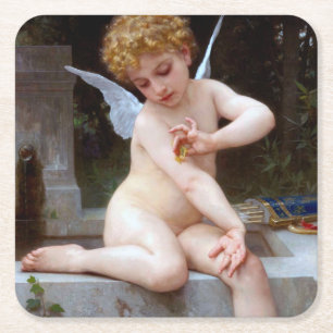 Dessous-de-verre Carré En Papier Cupidé avec un papillon, Bouguereau