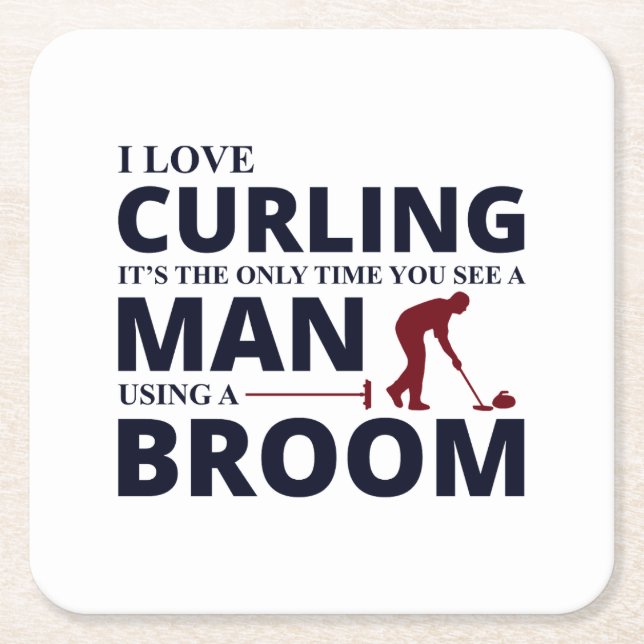 Dessous-de-verre Carré En Papier Curling en pierre hiver Curler sport glace (Devant)