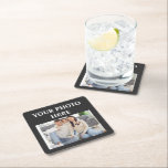 Dessous-de-verre Carré En Papier Custom Family Photo Coaster<br><div class="desc">Custom Family Photo Coaster Square coaster featuring a dark base and a central photo insert. The design is minimalist, with the text "YOUR PHOTO HERE" framing a sample image of a happy family. It is a functional home accessory that allows you to keep precious memories close at hand on your...</div>