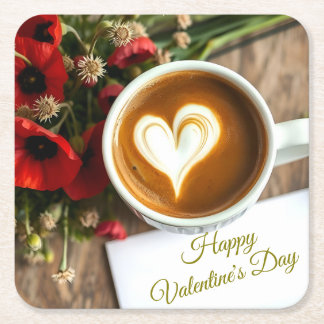 Dessous-de-verre Carré En Papier Custom Happy Valentine's Day Coffee Cup with Heart