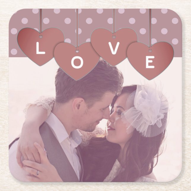 Dessous-de-verre Carré En Papier Custom Love Hearts Banner Overlaid Custom Photo (Devant)