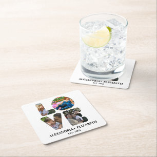 Dessous-de-verre Carré En Papier Custom modern love 4 photo collage pour couples