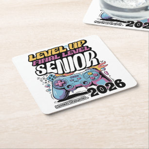 Dessous-de-verre Carré En Papier Custom Senior Class of 2026, Funny Gamer Graduate