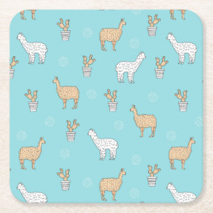 Dessous-de-verre Carré En Papier Cute Alpaca Llama Cactus Motif