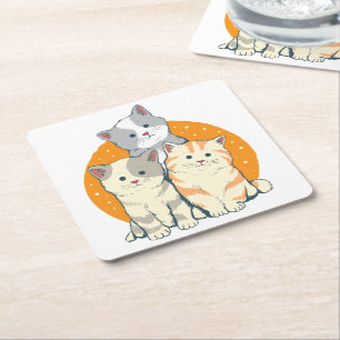 Dessous-de-verre Carré En Papier Cute Amoureux des chats Cadeau Kittens Kitty Grey 