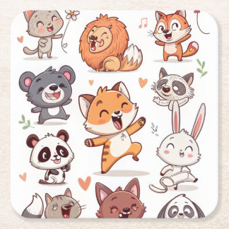 Dessous-de-verre Carré En Papier Cute Animals Sticker Sheet Adorable CSticker