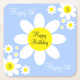 Dessous-de-verre Carré En Papier Cute bleu clair et blanc Floral 5e anniversaire
