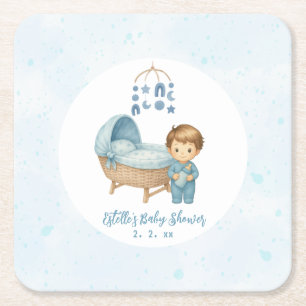 Dessous-de-verre Carré En Papier Cute Boy Blue Nursery Baby shower